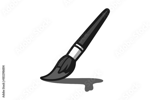 Simple black paint brush icon with a flowing stroke, perfect for representing art, creativity, artistic expression, design tools, or a painter's craft in digital applications and graphic projects