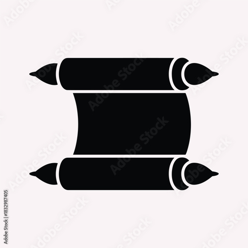Black silhouette of an ancient scroll with pointed ends on a light pink background document paper vector illustration.