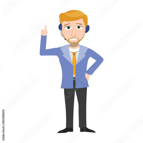 Support agent pointing his index finger up, having a solution or brilliant idea