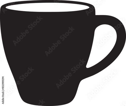 Minimal Black Coffee Cup Isolated Vector on Transparent Background