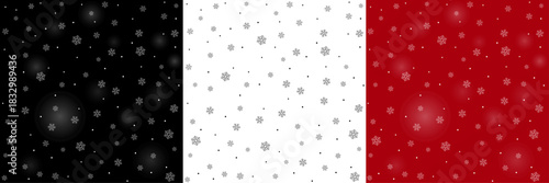 Black, white, red winter background design with snowflake and snow illustration. Winter holidays concept poster design to use for merry christmas greetings, winter advertising, happy new year card.