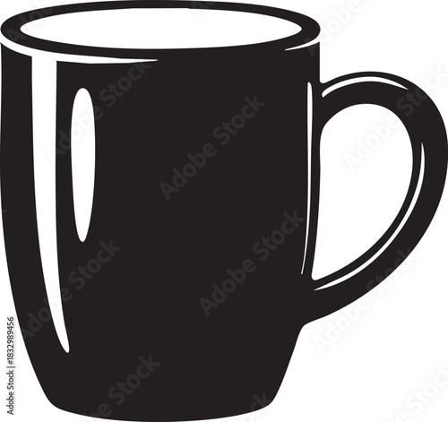 Minimal Black Coffee Cup Isolated Vector on Transparent Background