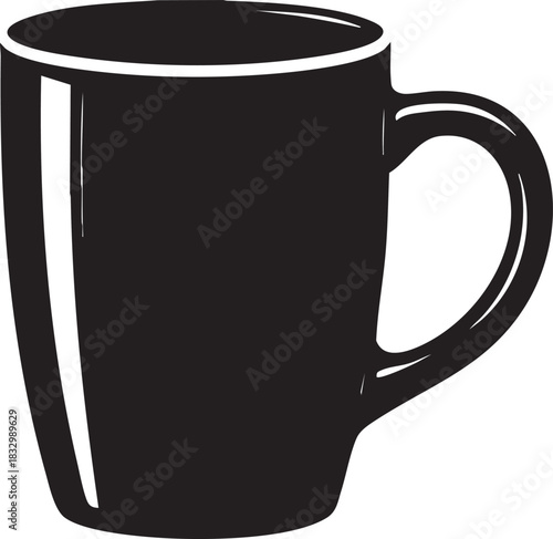 Minimal Black Coffee Cup Isolated Vector on Transparent Background