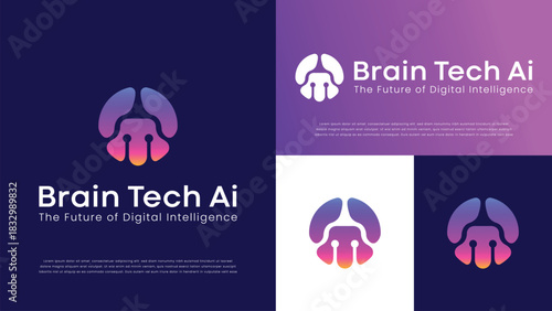 Modern abstract technology brain logo design vector, artificial intelligence, circuit and data network symbol, digital mind concept for tech startup, cyber security and software brand identity