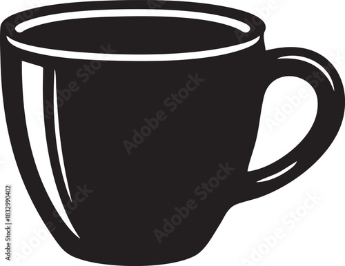 Minimal Black Coffee Cup Isolated Vector on Transparent Background