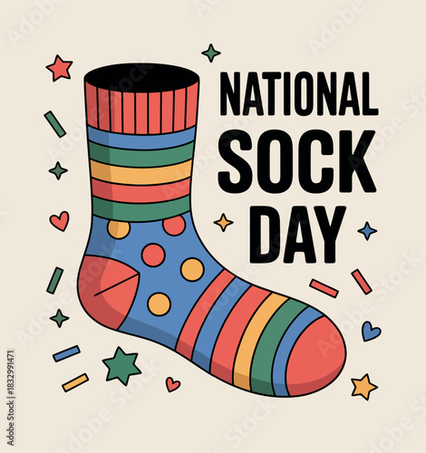 National Sock Day Colorful Striped Sock Celebration Illustration