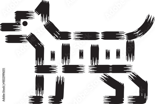 Creative dog illustration with abstract brush strokes animal shaped drawing art