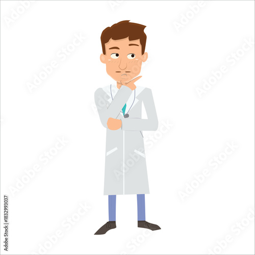Thoughtful doctor with hand on chin making a diagnosis or decision