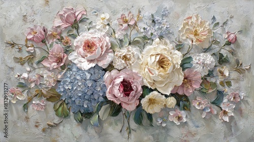 Floral Still Life Composition with Pastel Hues And Textured Details On Abstract Background