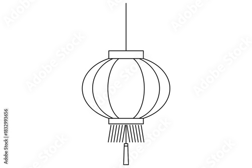 Chinese lantern, traditional New Year paper lamp. Hanging oriental religious decoration, luck symbol. Festive decorative Asian ornament. Line vector illustration isolated on white background