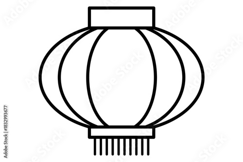 Line art Chinese lantern, traditional New Year paper lamp. Hanging oriental religious decoration, luck symbol. Festive decorative Asian ornament. Line vector illustration isolated on white background