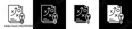 Planning icon set in line and glyph style on black and white background
