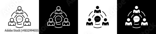 Social Media icon set in line and glyph style on black and white background