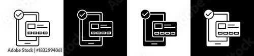 Payment icon set in line and glyph style on black and white background