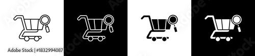 Search icon set in line and glyph style on black and white background