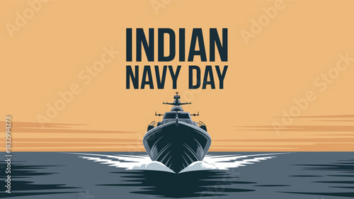 Indian Navy Day Poster with Warship and Waves Illustration