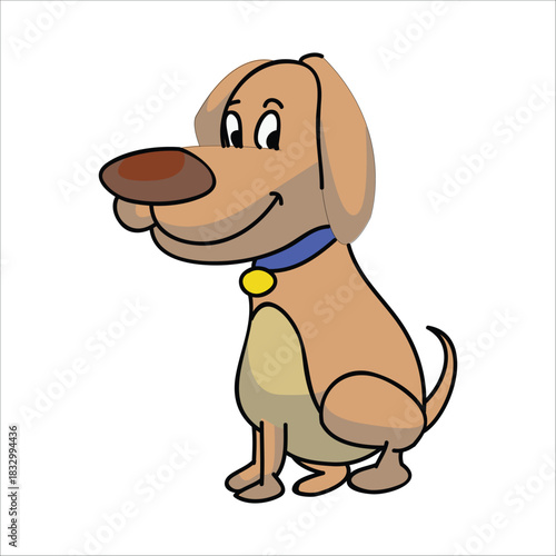 Cute brown cartoon dog sitting and smiling happily. Isolated character design