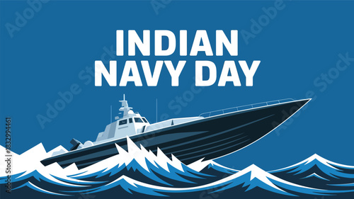Indian Navy Day Poster with Warship and Waves Illustration
