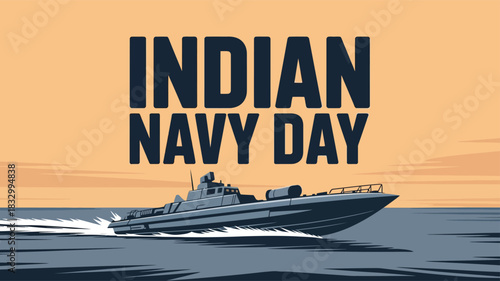 Indian Navy Day Poster with Warship and Waves Illustration