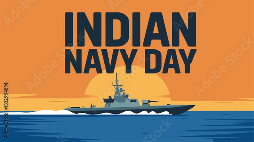 Indian Navy Day Poster with Warship and Waves Illustration