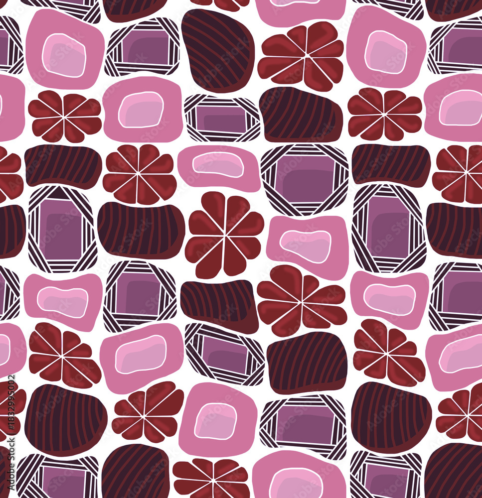 custom made wallpaper toronto digitalFloral mosaic pattern of bright flowers on a white background.seamless drawing.