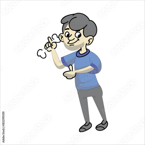 Boy holding a bone treat and making a thumb gesture. Concept of dog training rewards