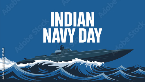 Indian Navy Day Poster with Warship and Waves Illustration