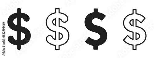 Dollar sign vector with fill color and outline line art, ideal for finance, banking, and money concept