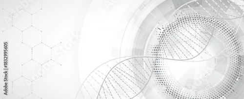 Molecule model with hexagons, DNA strands, connected neural web
