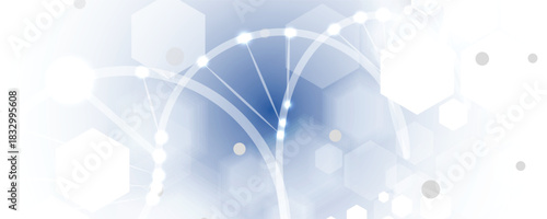 Molecule model with hexagons, DNA strands, connected neural web