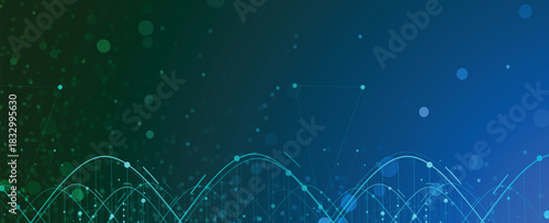 Molecule model with hexagons, DNA strands, connected neural web