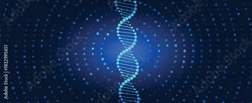 Molecule model with hexagons, DNA strands, connected neural web