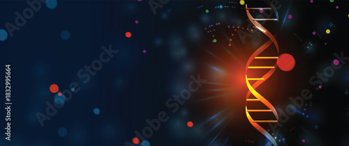 Molecule model with hexagons, DNA strands, connected neural web