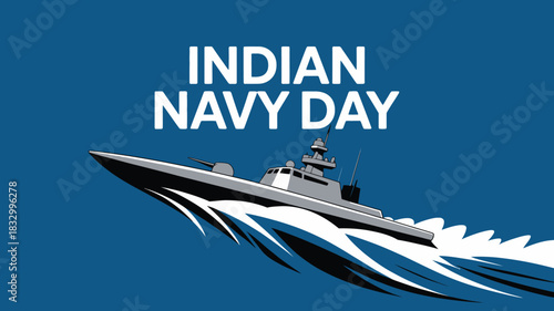 Indian Navy Day Poster with Warship and Waves Illustration