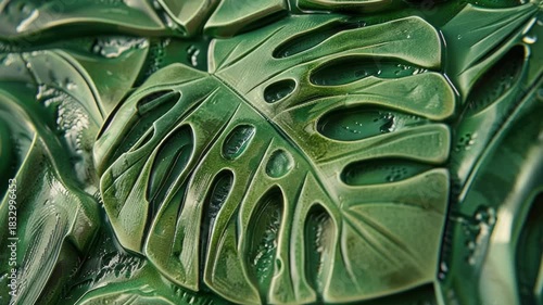 Green leafy plant with tiny water droplets glistening on its surface, ideal for use in environmental or scientific s
