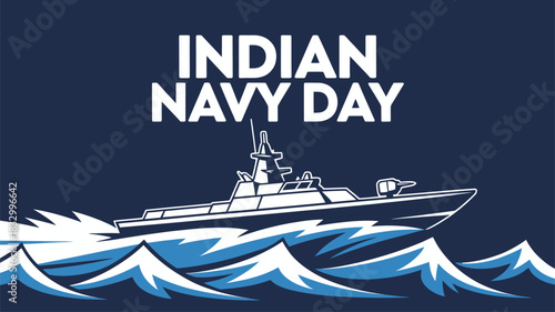 Indian Navy Day Poster with Warship and Waves Illustration