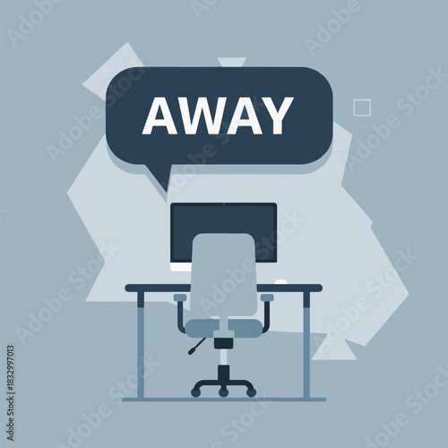 Workstation with 'Away' message bubble indicating absence or remote setup