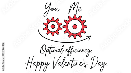 You and me working together in optimal efficiency for happy valentine s day with interlocking gears and an arrow symbolizing connection and progress