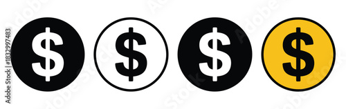Dollar coin vector icons illustration featuring US dollar coins for business, finance, banking, and currency 