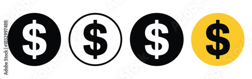 Dollar coin vector icons illustration featuring US dollar coins for business, finance, banking, and currency 