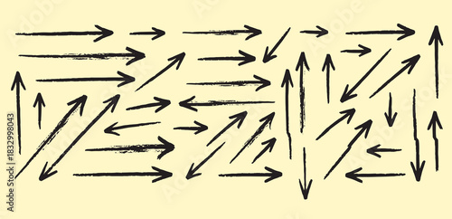 Set of hand drawn brush arrows on light background for infographics and presentations