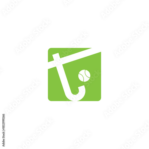A minimalist logo featuring a white stylized letter 't' resembling a sports stick and a small ball, set against a vibrant green square background, suggesting tennis or field hockey.