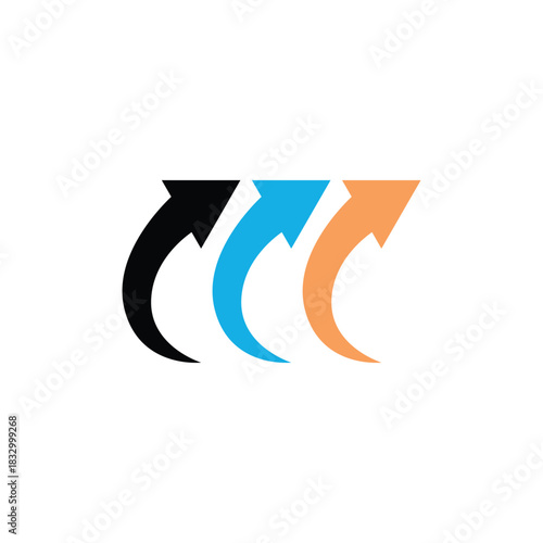 Three stylized arrows, colored black, blue, and orange, are depicted in a sequential upward and rightward motion, symbolizing progress, growth, or a forward trajectory.