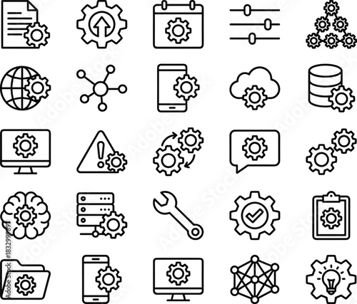 Settings, Configuration, and Optimization Icon Set Control, Customization, Gear, Process, Preferences, Service, Development, Adjust