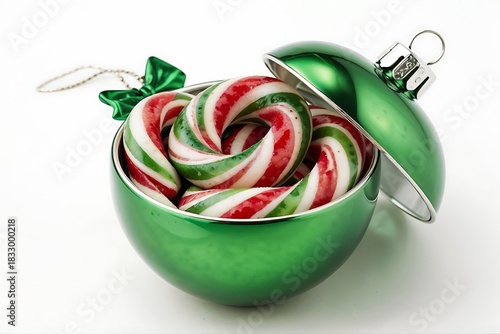 Candy canes in a festive glass on a green background