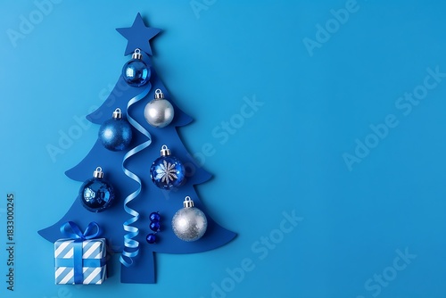 Blue decorated Christmas tree for holiday celebration