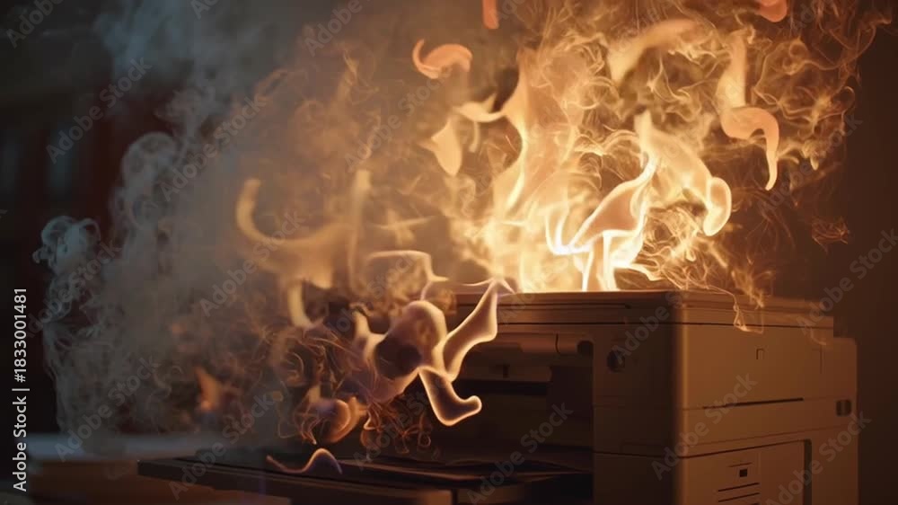 Copier printer fire workplace health risks urgent flames smoke alarm ...