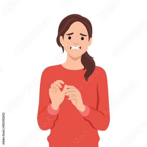Nervous anxious woman illustration – fear and worry expression. Flat vector illustration isolated on white background