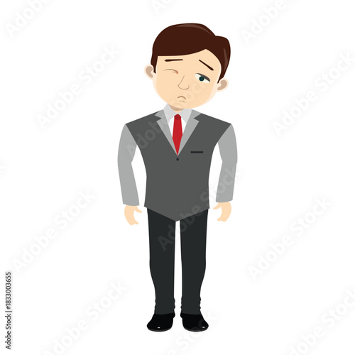 Sad businessman standing with a disappointed expression, looking down