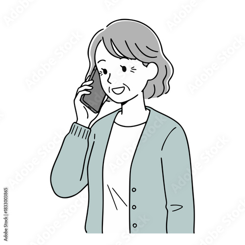 スマートフォンで通話するシニア女性のイラスト